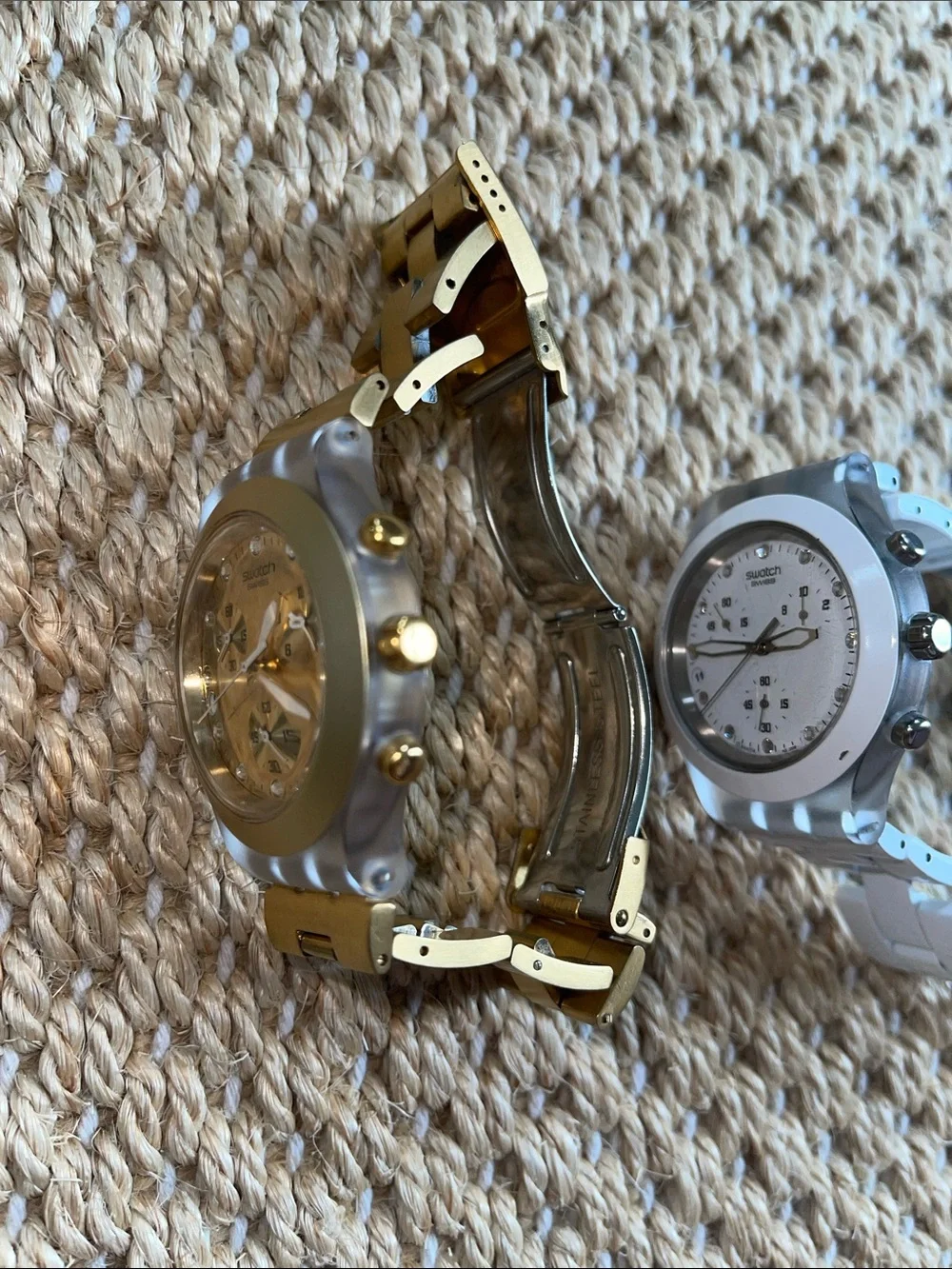 Swatch Gold and White Stainless Steel Link Wristwatches